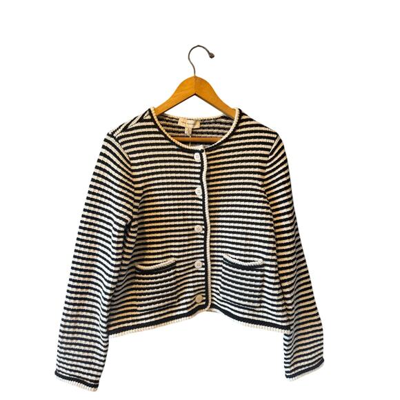 NWT Free Assembly | Black + White Striped Crochet Trim Cardigan | Size Small - Picture 3 of 9